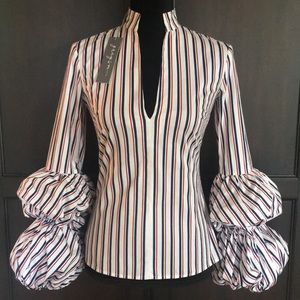 Greysn Puff Tiered V neck blouse